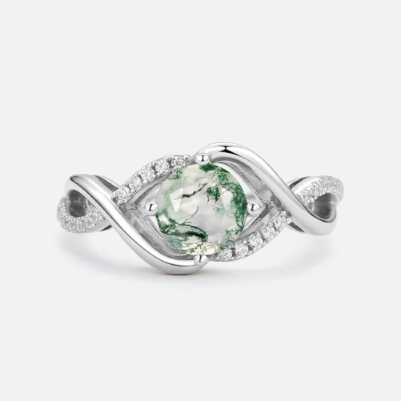 Round Cut Moss Agate Classic Infinity Engagement Ring