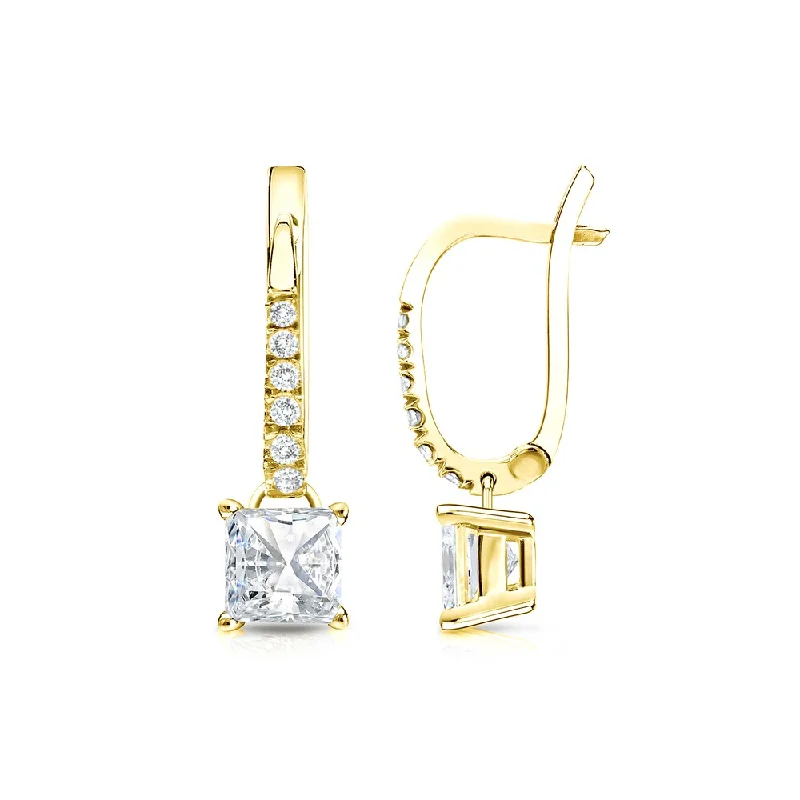 14k Gold 1ct TDW Princess Cut Diamond Dangle Earrings by Auriya