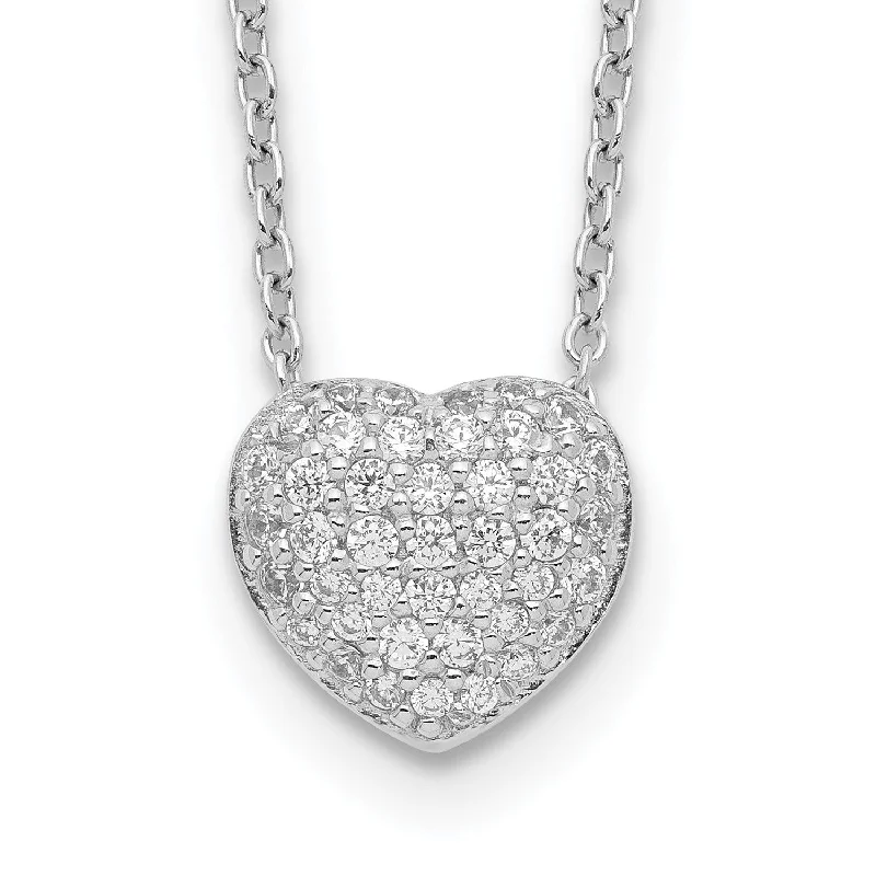 Sterling Silver Cubic Zirconia 15.5-inch Heart Necklace