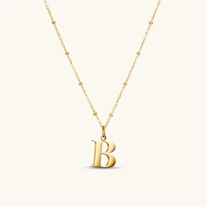 B Initial Pendant Necklace In Gold