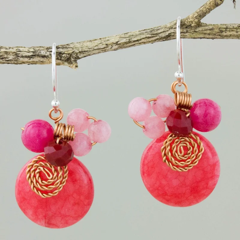 Handmade Sterling Silver 'Moonlight Garden in Cerise' Quartz Earrings (Thailand) - 1.4*0.6