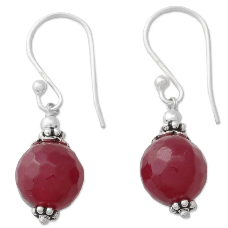 NOVICA Handmade Sterling Silver 'Glorious Red' Agate Earrings (India) - 1.3*0.4