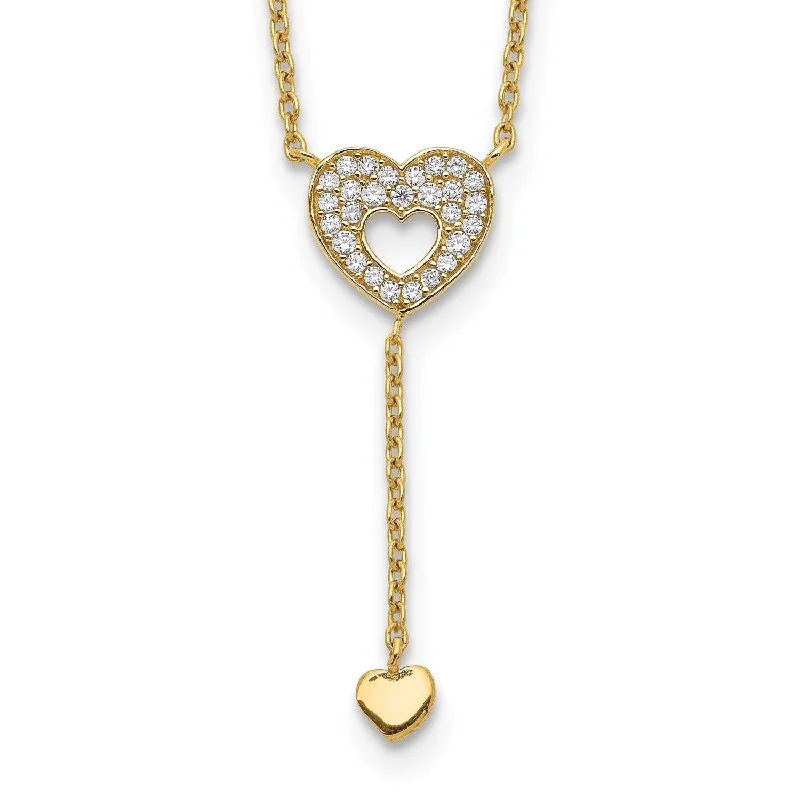 14KT Yellow Gold Cubic Zirconia 17-inch Heart Necklace