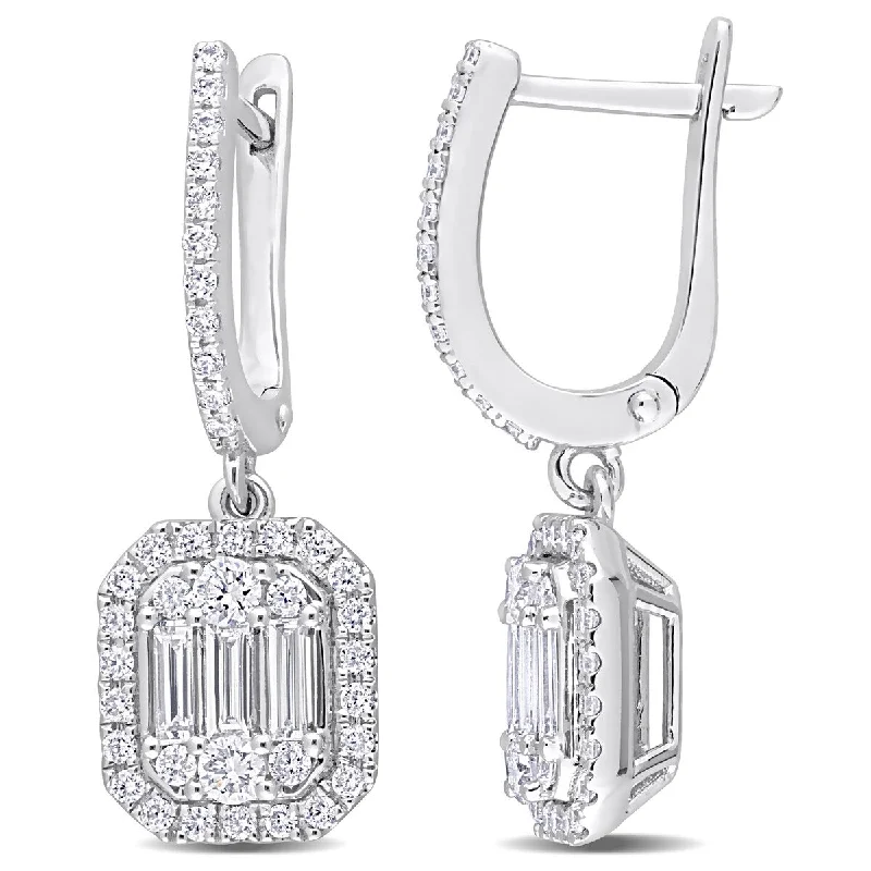 Miadora 7/8ct TDW Parallel Baguette Diamond Halo Cuff Earrings in 14k White Gold