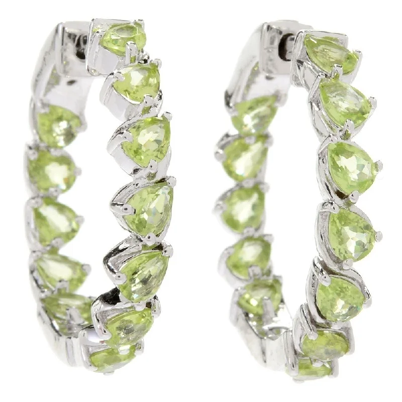 Sterling Silver 1" Pear Cut Peridot Inside-out Hoop Earrings