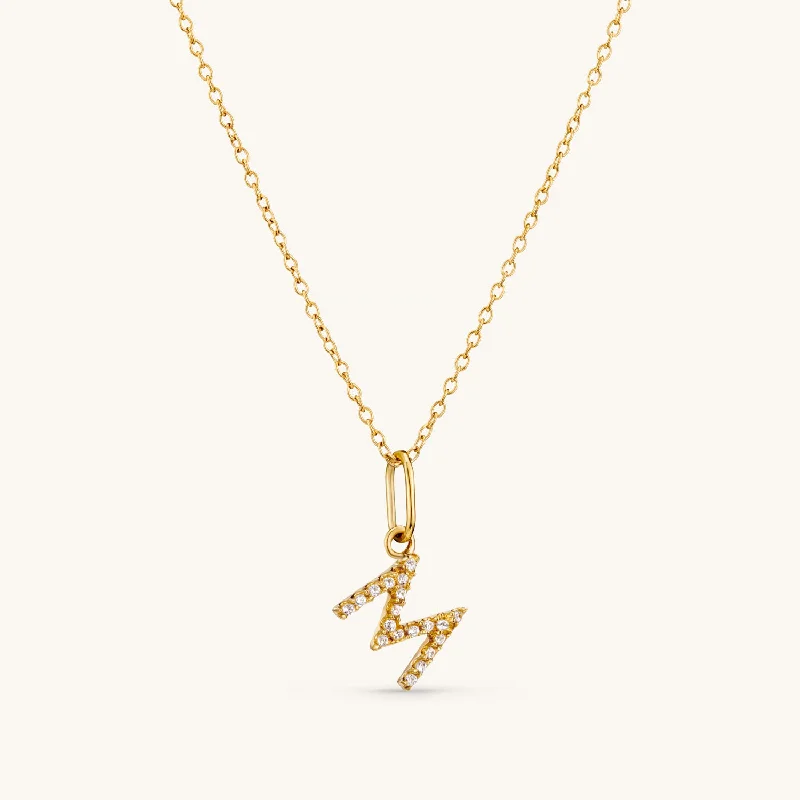 M Crystal Initial Necklace in Gold