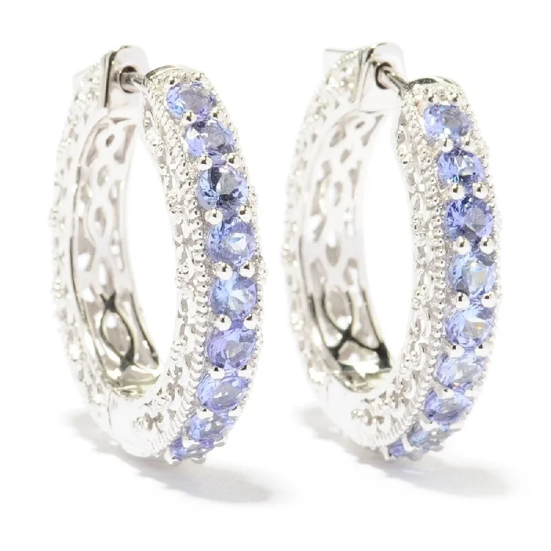 1" Nine-Stone Scrollwork Tanzanite Hoop Earrings