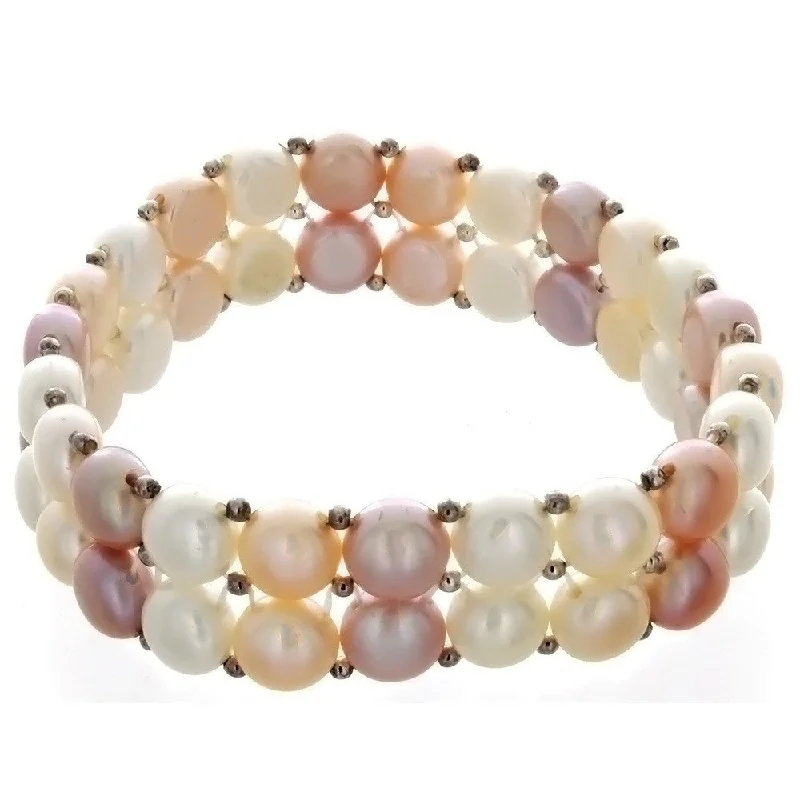 STRETCH FRESHWATER PEARL W/ SS SPACER BRACELET