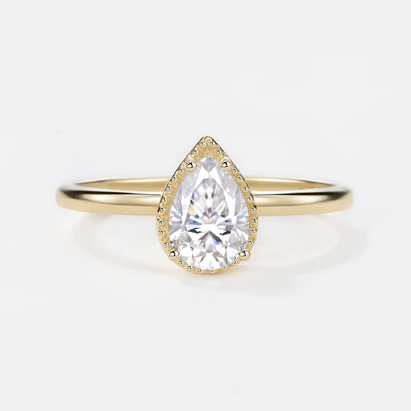 Pear Moissanite Milgrain Antique Engagement Ring