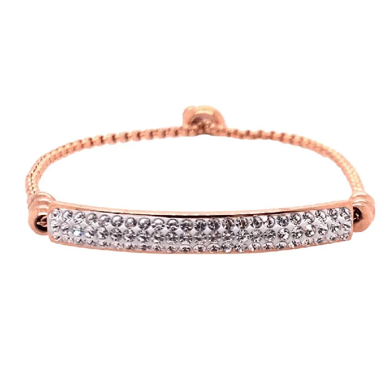 Children's Rose Stainless Steel Pave Crystal ID Bracelet