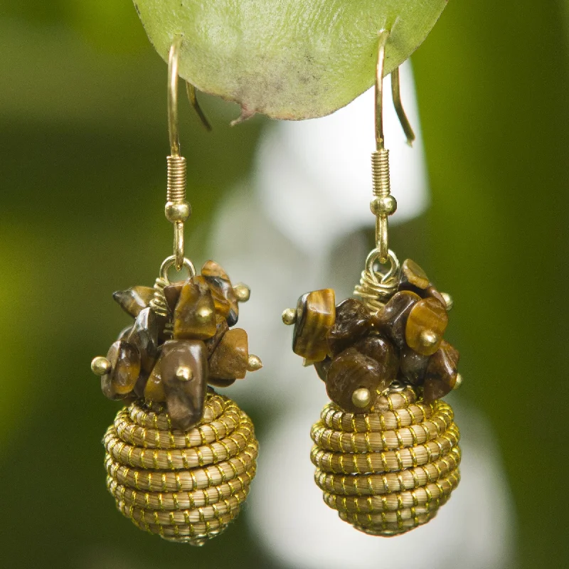 Golden Grass 'Warmth' Tiger's Eye Earrings (Brazil)