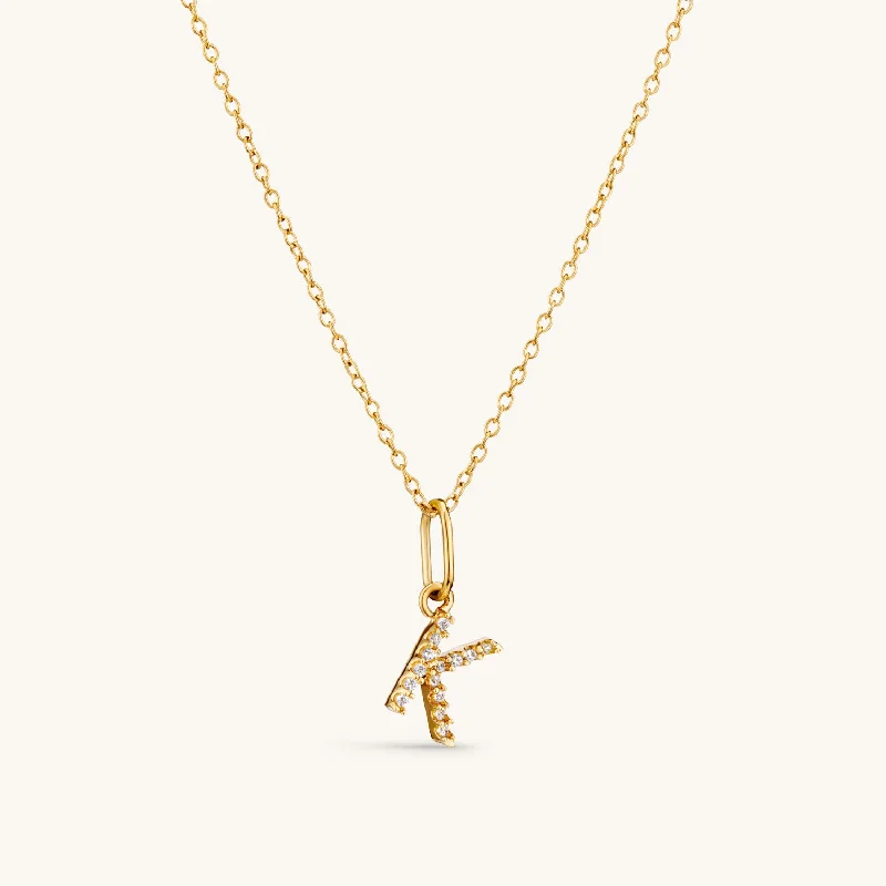 K Crystal Initial Necklace in Gold