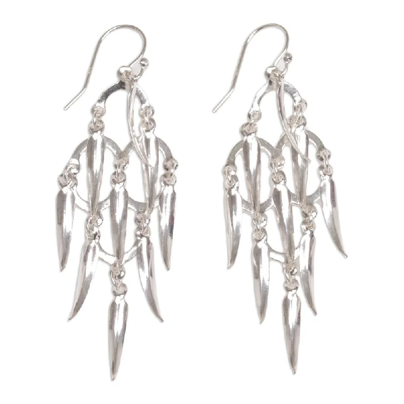 Handmade Sterling Silver Chandelier Earrings, 'Feathered Dreams' (Indonesia) - 2.8*0.8