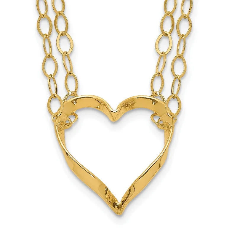 14KT Yellow Gold 16-inch w/2-inch Extender Double Strand Heart Necklace