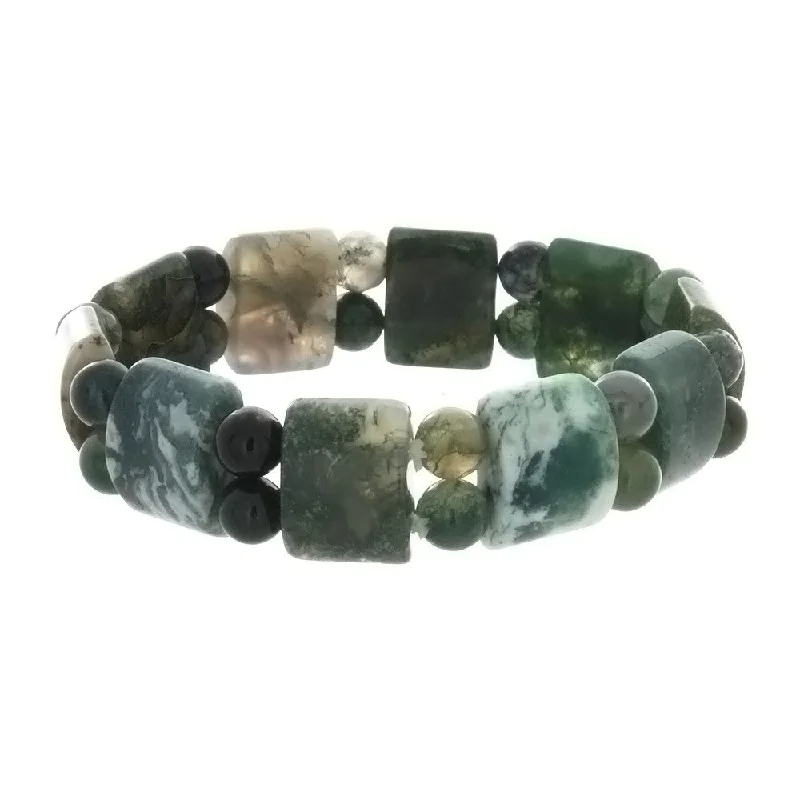 STRETCH GEMSTONE MOSS AGATE TANKER BRACELET