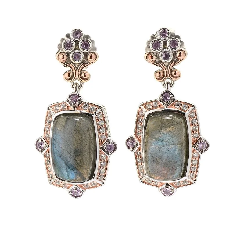 Dallas Prince Designs 1.5" 16 x 10mm Labradorite, Pink Sapphire & Zircon Drop Earrings