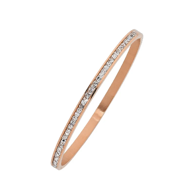 Rose Stainless Steel Crystal Princess Channel Hinge Bangle