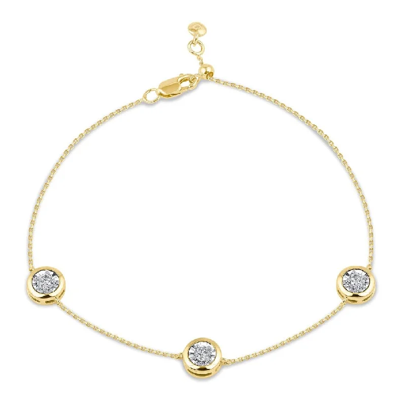 3 Station Bezel Bracelet with 1/3ct of Diamonds in 9ct Yellow Gold