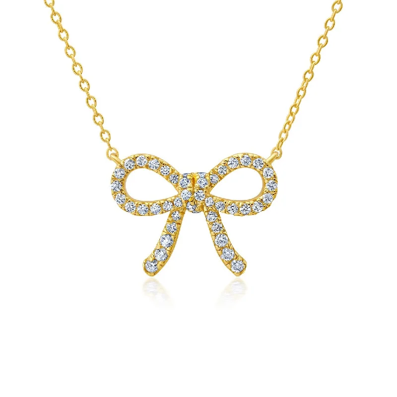 Crislu 18-inch Cubic Zirconia Fairy-Tale Bow Fashion Pendant in 18KT Yellow Gold Plated Sterling Silver