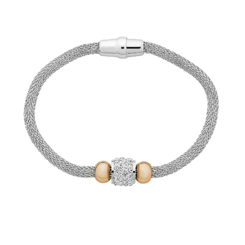 Stainless Steel Mesh Pave Crystal Bead Bracelet