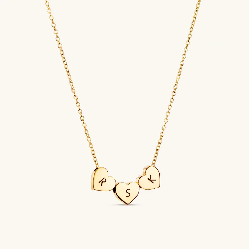 Amo Heart Triple Bead Necklace in Gold