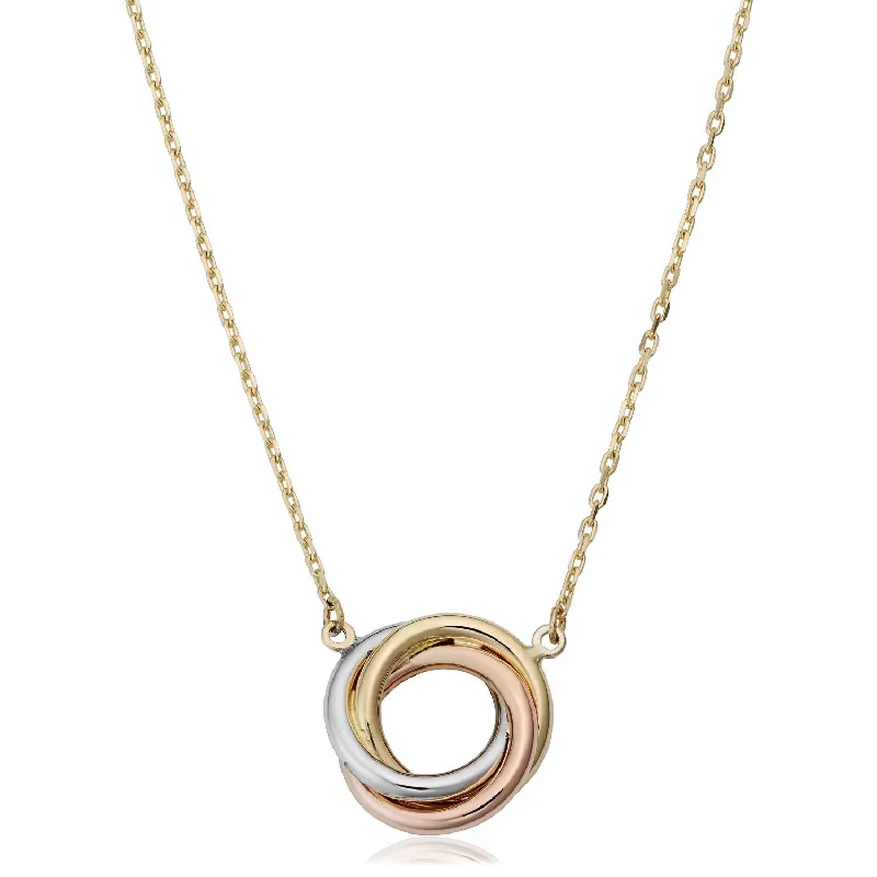 14KT Gold Tri-Color 18-inch Circle Love Knot Necklace