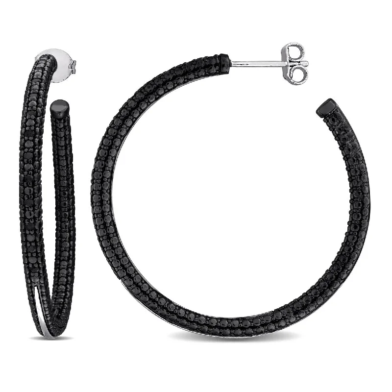 Miadora 1/4ct TW Black Diamond Hoop Earrings in Sterling Silver