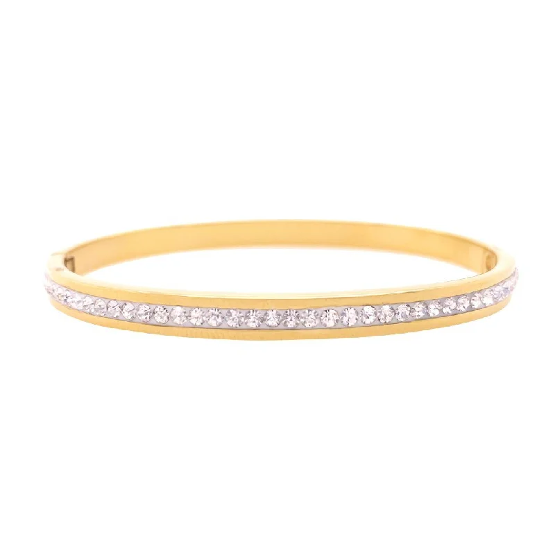 Crystal Pave Bangle in Yellow Stainless Steel