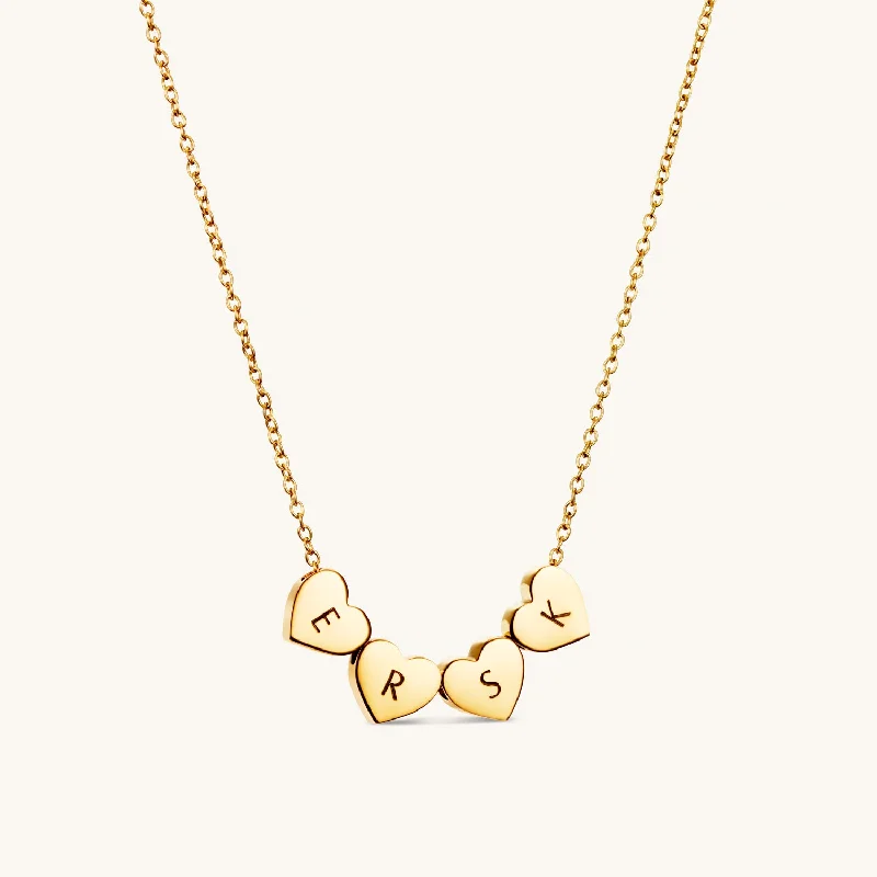 Amo Heart Quadruple Bead Necklace in Gold