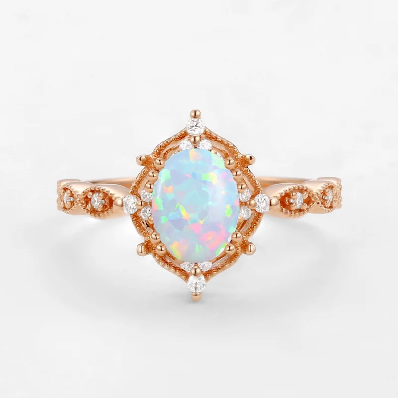 1.5ct Lab Opal Signature Vintage Engagement Ring - The ‘Charlotte’ Ring