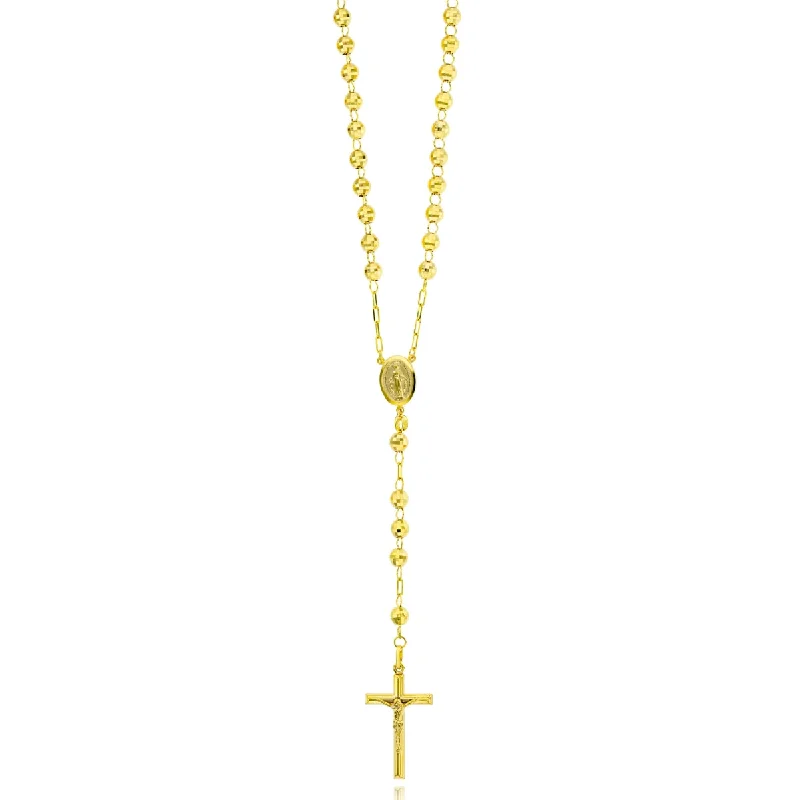 14KT Yellow Gold 31-inch 6MM Bead Rosary Necklace