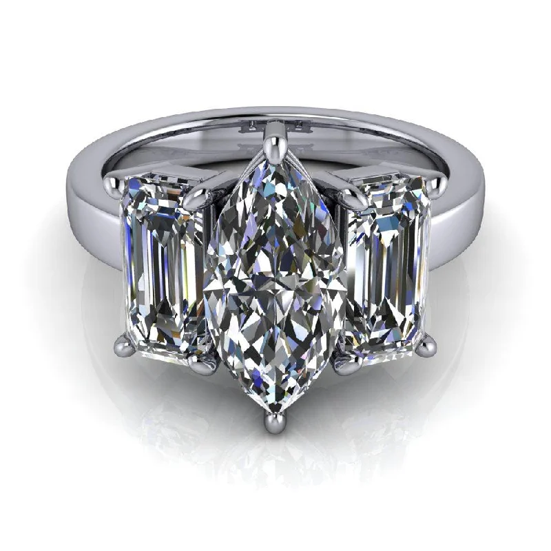 Moissanite Anniversary Ring Marquise & Emerald 4.40 ctw