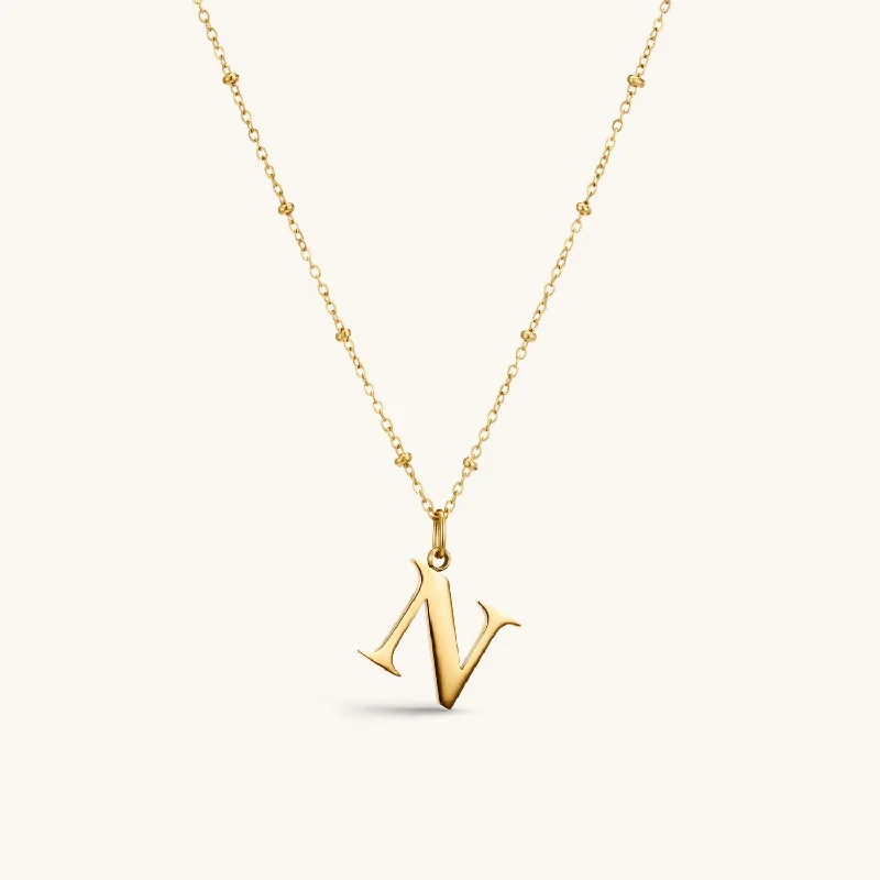 N Initial Pendant Necklace In Gold