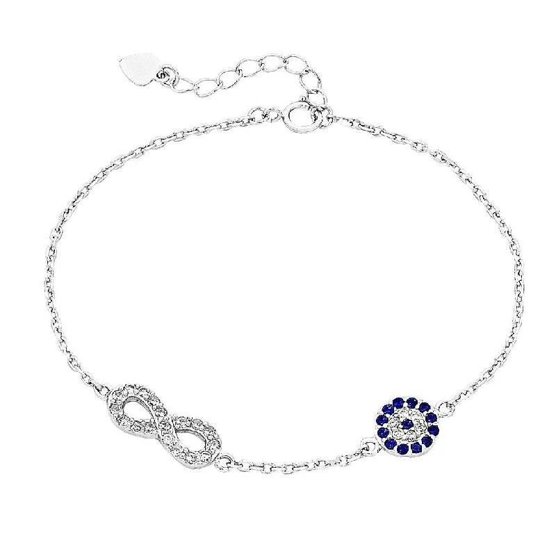 19cm Sterling Silver Infinity and Evil Eye Bracelet