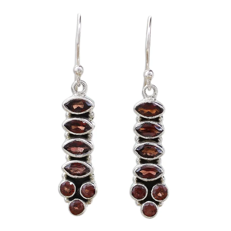 Handmade Sterling Silver 'Incandescent Passion' Garnet Earrings (India)