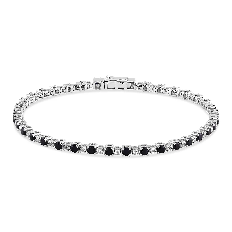 Diamond Set Black and White Created Sapphire Tennis Bracelet in 9ct Yellow Gold