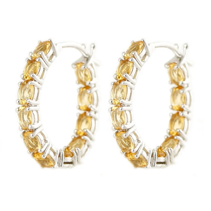 925 Sterling Silver Citrine Hoop Earrings