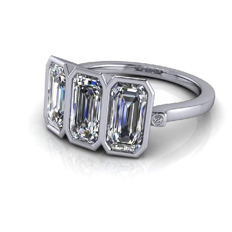 Emerald Cut Moissanite Three Stone Ring 2.27 ctw