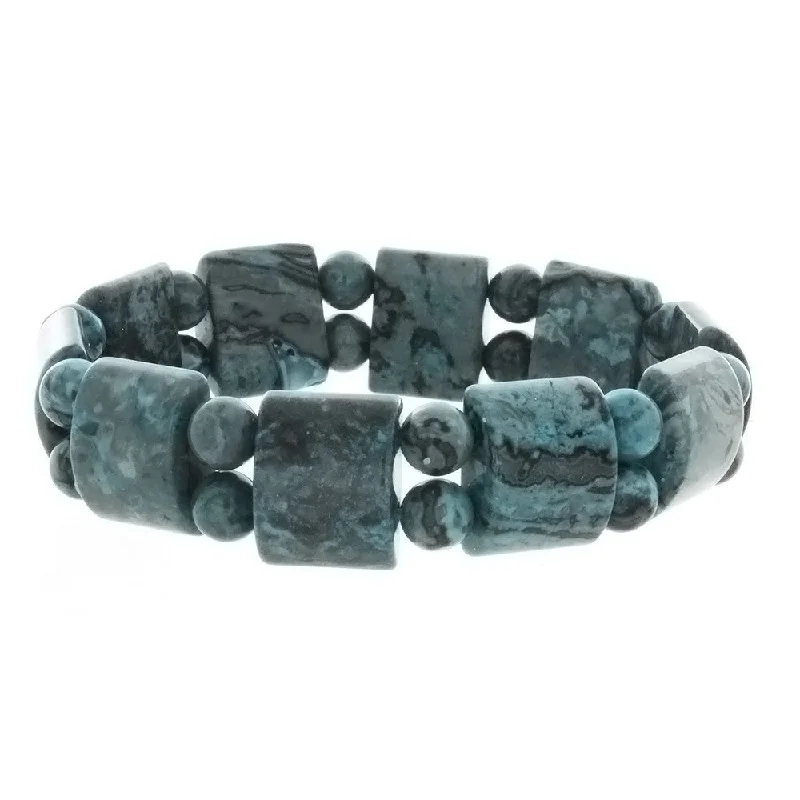 STRETCH GEMSTONE LAGUNA LACE AGATE TANKER BRACELET