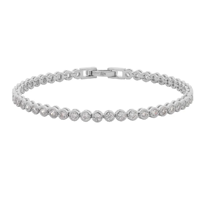 2.5mm Cubic Zirconia Bevel Set Tennis Bracelet in Sterling Silver