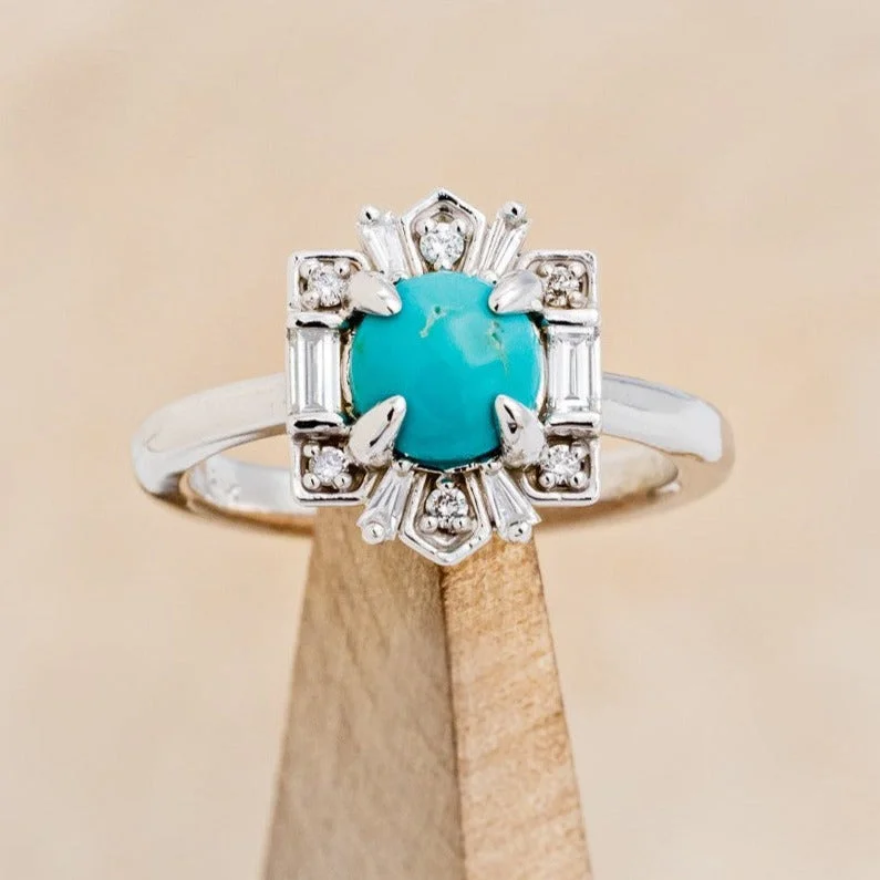 "CLEOPATRA" - ROUND CUT TURQUOISE ENGAGEMENT RING WITH DIAMOND ACCENTS