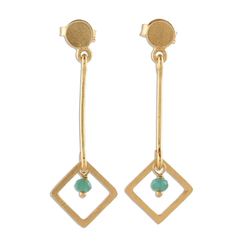 NOVICA Square Dazzle, Gold plated chalcedony dangle earrings - 1.4*0.4