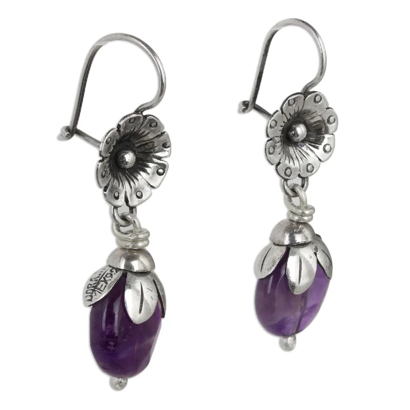 Sterling Silver 'Budding Amethyst' Amethyst Earrings - 1.6*0.5