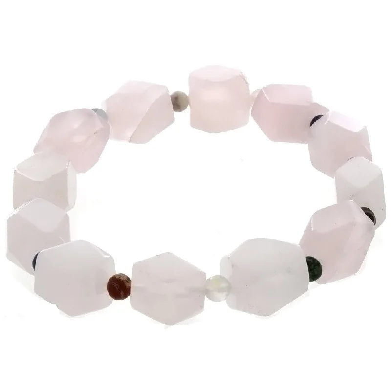 STRETCH GEMSTONE ROSE QUARTZ NUGGET BRACELET