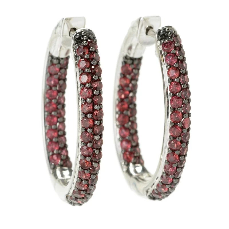 Sterling Silver Pave Rhodolite Inside-out Hoop Earrings