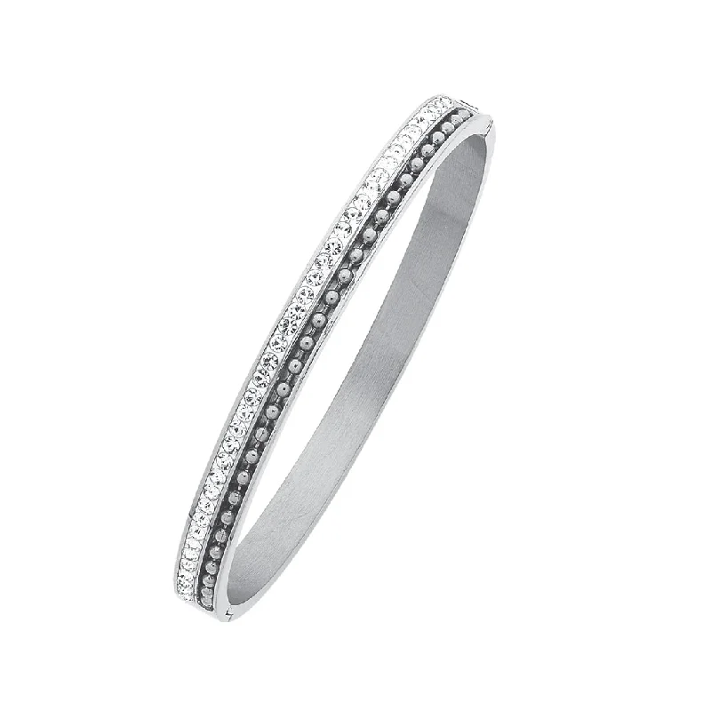 Stainless Steel Ball & Crystal Row Bangle