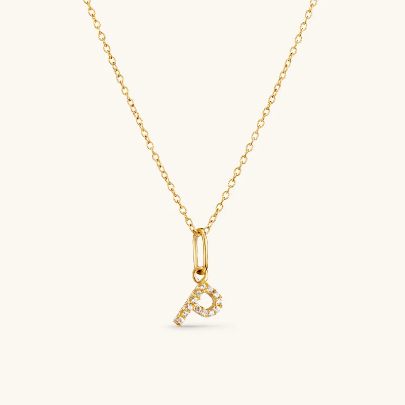 P Crystal Initial Necklace in Gold