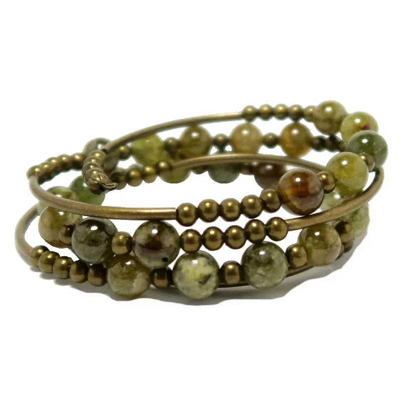 Garnet Bracelet Green Goodness Memory Wire Coil