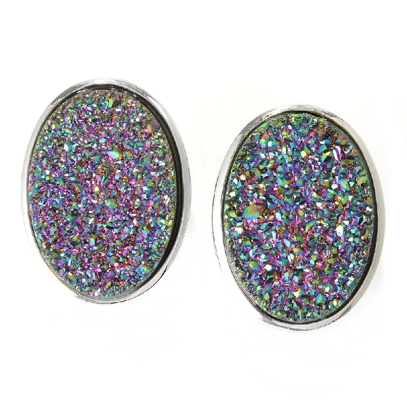 Sterling Silver 18 x 13mm Oval Drusy Earrings w/ Omega Backs