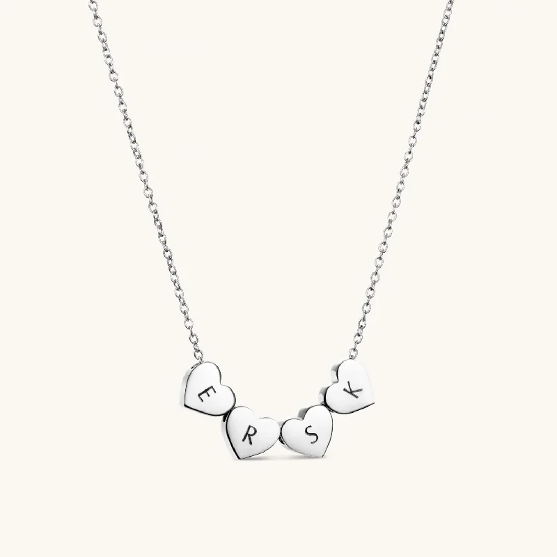 Amo Heart Quadruple Bead Necklace in Silver